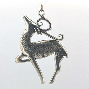 Vintage Sterling Silver 925 Reindeer Pendant Ornament 2.45"x1.74" 13g Estate